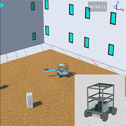 3D CG of the robot and environment created in Unity for simulation